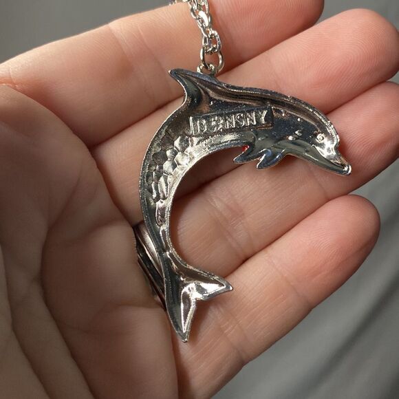 Cute Dolphin Necklace Pendant Womens Kids Colorful Ocean Animal with 20 in Chain - Picture 4 of 4